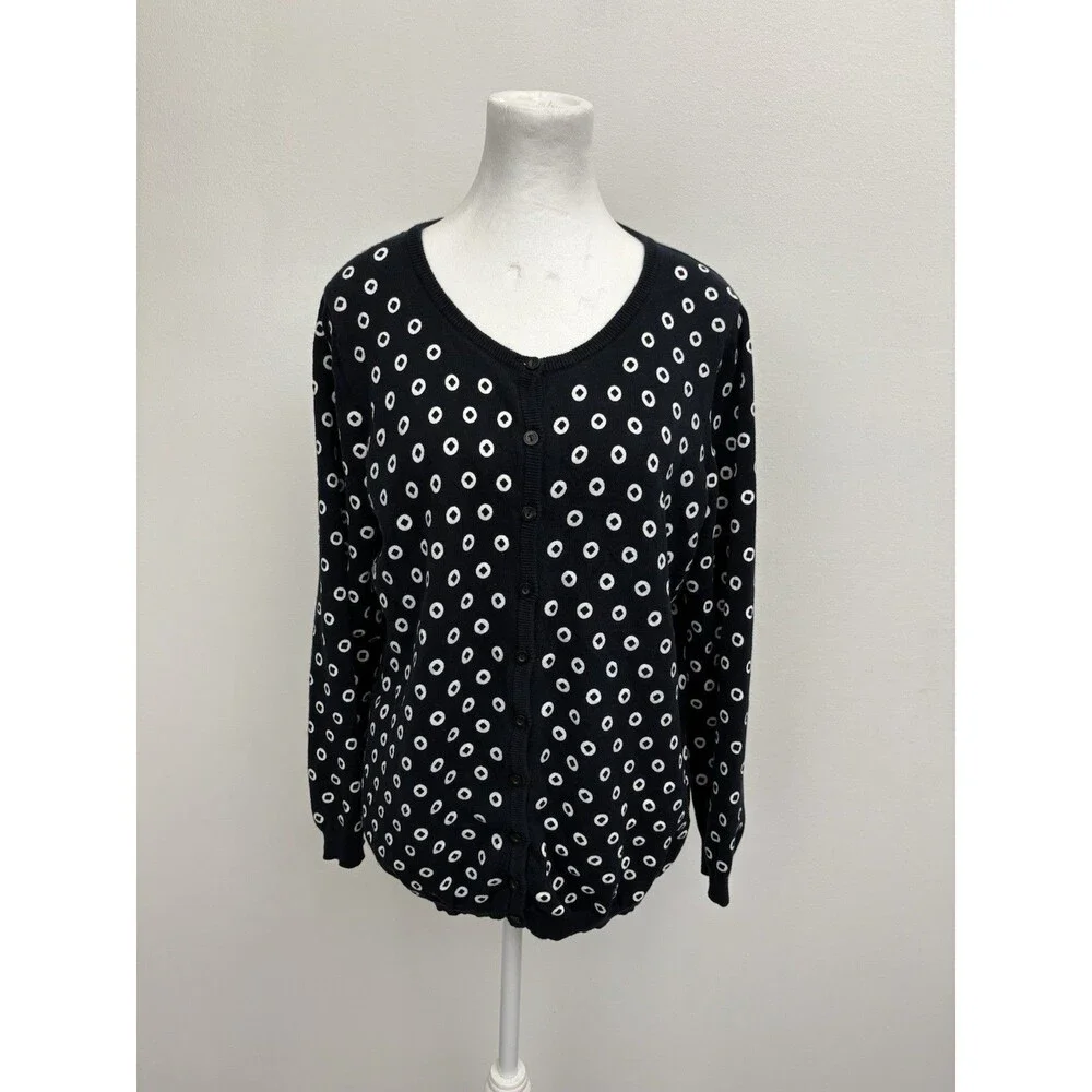 Jessica London Women's Button Front Cardigan Polka Dot Knit Sweater Sz 14/16